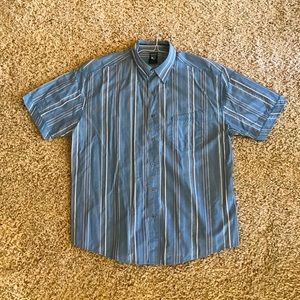 Mens KUHL blue,gray,andwhite striped collaredshirt